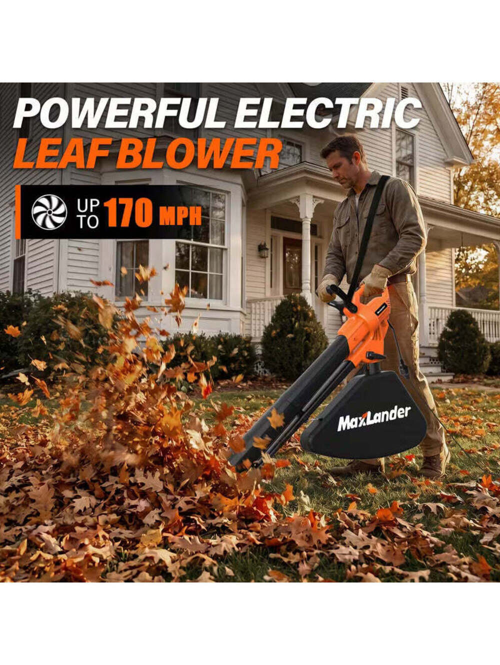 3-In-1 Leaf Blower Vacuum Mulcher, Corded with 9-Gallon Leaf Collection Bag